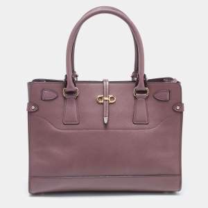 Pre Owned Salvatore Ferragamo Plum Leather Small Briana Tote