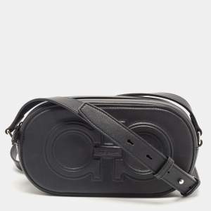 Salvatore Ferragamo Black Leather Double Gancio Crossbody Bag