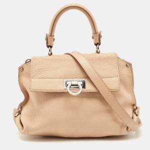 Salvatore Ferragamo Beige Leather Small Sofia Top Handle Bag