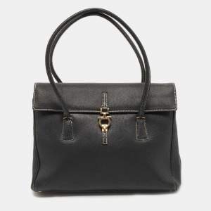 Salvatore Ferragamo Black Leather Gancini Flap Shoulder Bag