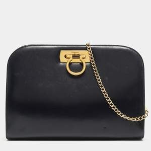 Salvatore Ferragamo Dark Blue Leather Chain Bag