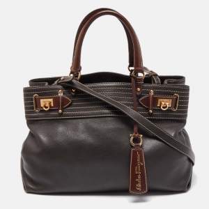 Pre Owned Salvatore Ferragamo Choco Brown Leather Tote