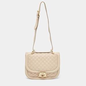 Salvatore Ferragamo Beige Quilted Leather Flap Shoulder Bag
