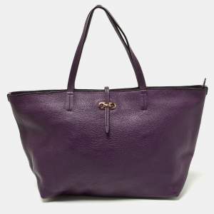 Pre Owned Salvatore Ferragamo Purple Leather Bice Tote