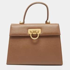 Salvatore Ferragamo Brown Leather Kelly Top Handle Bag