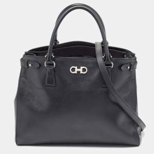 Pre Owned Salvatore Ferragamo Black Leather Large Beky Tote