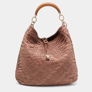 Salvatore Ferragamo Brown Leather Ceyla Braided Hobo