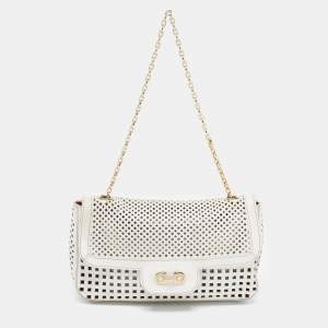 Salvatore Ferragamo Off White Leather Perforated Shoulder bag