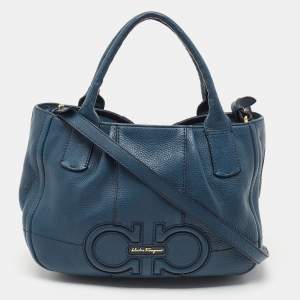 Salvatore Ferragamo Teal Blue Leather Gancini Tote
