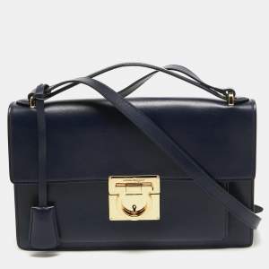Salvatore Ferragamo Navy Blue Leather Aileen Shoulder Bag