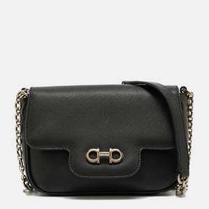 Salvatore Ferragamo Black Leather Gancini Icona Vit Paris Crossbody Bag