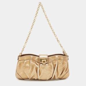 Salvatore Ferragamo Gold Leather Chain Clutch