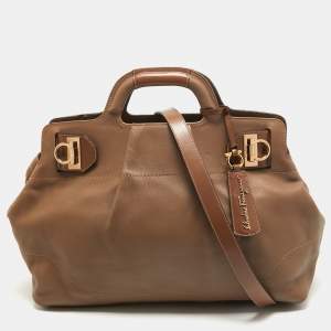 Salvatore Ferragamo Beige Leather Large Wanda Top Handle Bag