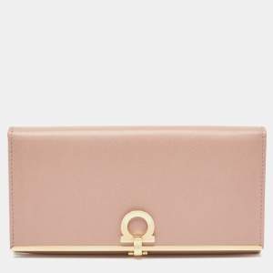 Salvatore Ferragamo Dusty Pink Leather Gancini Icona Continental Wallet
