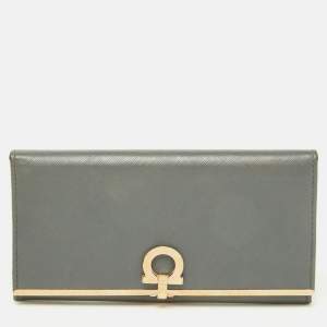 Salvatore Ferragamo Grey Leather Gancini Icona Continental Wallet