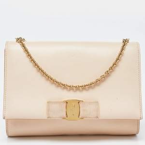 Salvatore Ferragamo Peach Leather Vara Bow Chain Bag