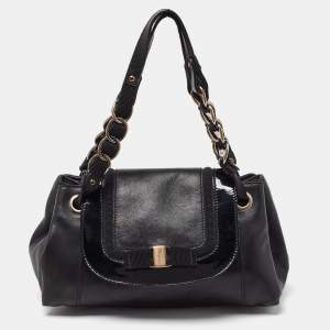 Salvatore Ferragamo Black Leather Flap Satchel