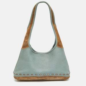 Salvatore Ferragamo Blue/Brown Leather and Suede Hobo