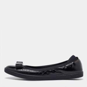 Pre Owned Salvatore Ferragamo Black Patent Leather Vara Bow Ballet Flats Size 39