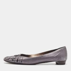 Salvatore Ferragamo Metallic Grey Leather Ballet Flats Size 38
