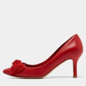 Salvatore Ferragamo Red Leather Bow Pumps Size 35.5