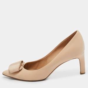 Salvatore Ferragamo Beige Leather Bow Pumps Size 36