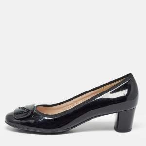 Pre Owned Salvatore Ferragamo Black Patent Leather Pumps Size 37.5