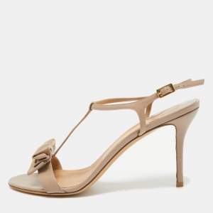 Salvatore Ferragamo Beige Leather Gabriele Ankle Strap Sandals Size 40