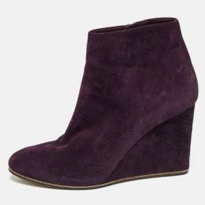 Salvatore Ferragamo Purple Suede Wedge Ankle Boots Size 37