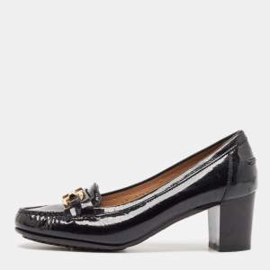 Salvatore Ferragamo Black Patent Leather Gancini Buckle Loafer Pumps Size 36
