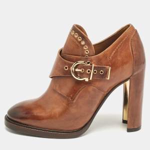 Salvatore Ferragamo Brown Leather Nevers Ankle Booties Size 39