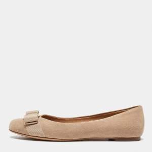 Salvatore Ferragamo Beige Suede Varina Ballet Flats Size 35.5