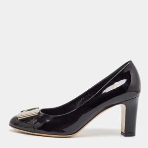 Pre Owned Salvatore Ferragamo Black Patent Leather Buckle Pumps Size 39.5