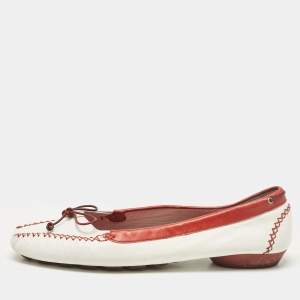 Salvatore Ferragamo White/Red Leather Ballet Flats Size 39.5