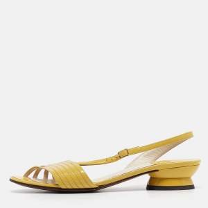 Salvatore Ferragamo Yellow Patent Leather Slingback Sandals Size 39.5