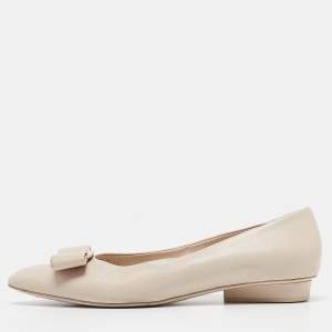 Salvatore Ferragamo Cream Leather Viva Bow Ballet Flats Size 40