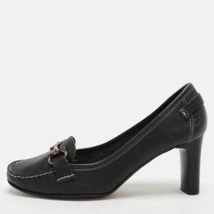 Salvatore Ferragamo Black Leather Gancini Loafer Pumps Size 38.5
