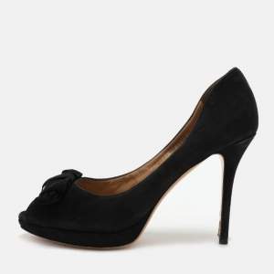 Salvatore Ferragamo Black Suede Rosella Peep Toe Pumps Size 40