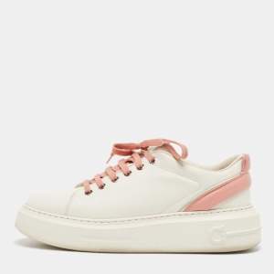 Salvatore Ferragamo Off White/Pink Leather Low Top Sneakers Size 38.5