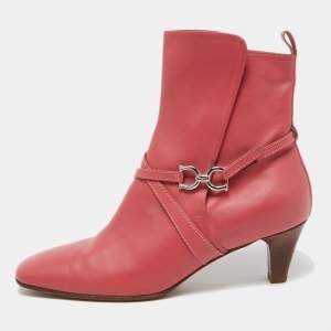 Salvatore Ferragamo Coral Pink Leather Gancini Ankle Length Boots Size 39