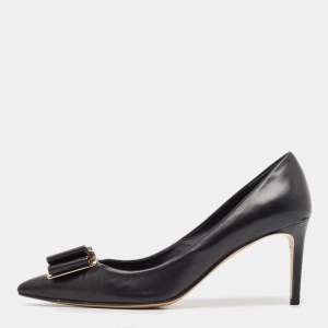 Pre Owned Salvatore Ferragamo Black Leather Bow Zeri Pumps Size 40