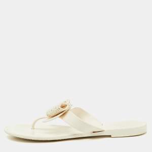 Salvatore Ferragamo White Jelly Bow Accents Flat Sandals Size 38.5