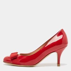 Salvatore Ferragamo Red Patent Leather Vara Bow Pumps Size 35