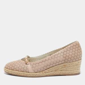 Salvatore Ferragamo Beige Leather Wedge Espadrille Pumps Size 39.5