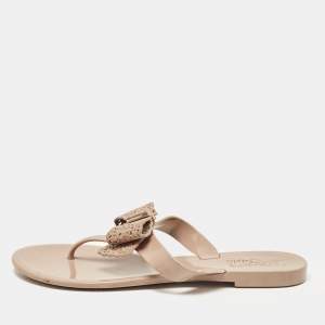 Salvatore Ferragamo Beige Jelly Thong Bow Flats Size 39.5