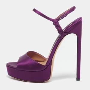 Salvatore Ferragamo Purple Satin Platform Ankle Strap Sandals Size 38.5