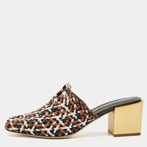 Salvatore Ferragamo Tricolor Woven Leather Laino Mules Size 39
