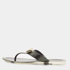 Salvatore Ferragamo Black Jelly Bow Thong Flats Size 38.5