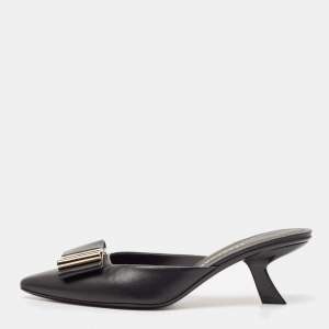 Salvatore Ferragamo Black Leather Lycia Mules Size 39.5