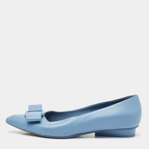 Salvatore Ferragamo Light Blue Leather Viva Bow Ballet Flats Size 36.5